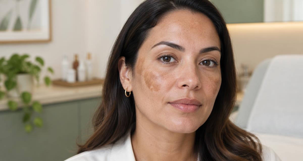 Mulher adulta com manchas de melasma nas bochechas em consultório dermatológico