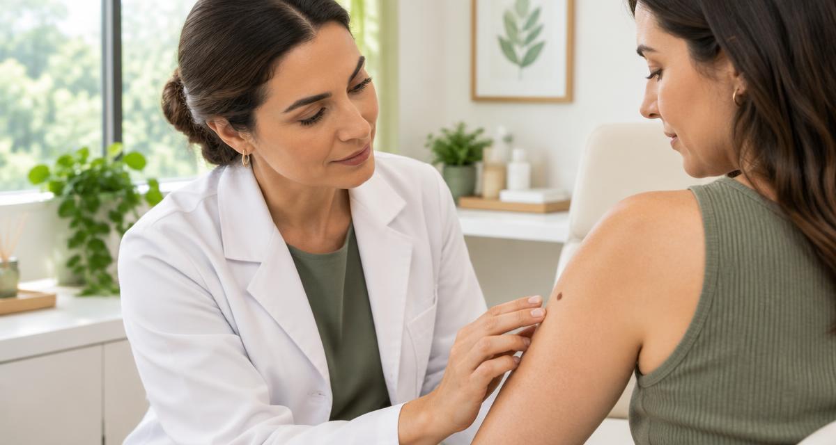 Dermatologista realizando uma avaliação das pintas de uma paciente